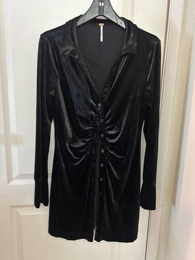 Free People Black Velour long Sleeve Button Down Dress Medium